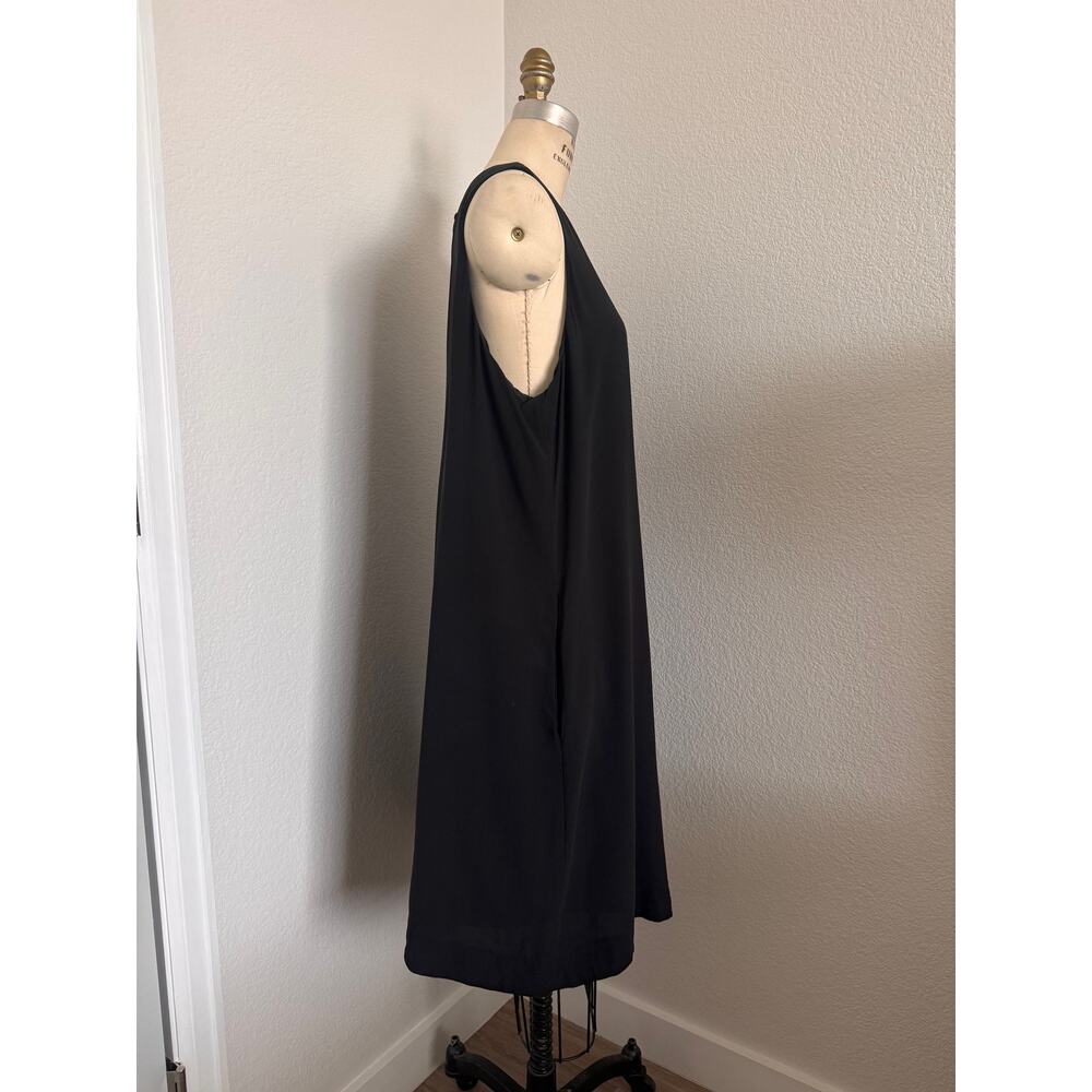 Eileen Fisher | Black Sleeveless Midi Dress XL Scoop Neck Shift Minimalist - Picture 2 of 8